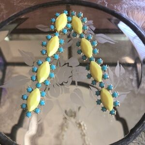 Vibrant Yellow and Blue Earrings with Symmetrical Design